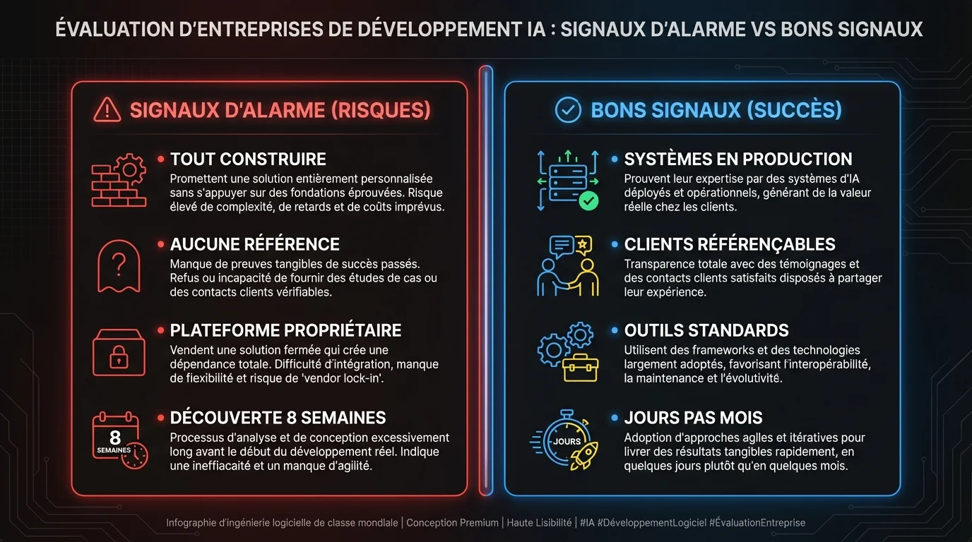 Signaux d'alarme versus bons signaux pour évaluer les entreprises de développement IA