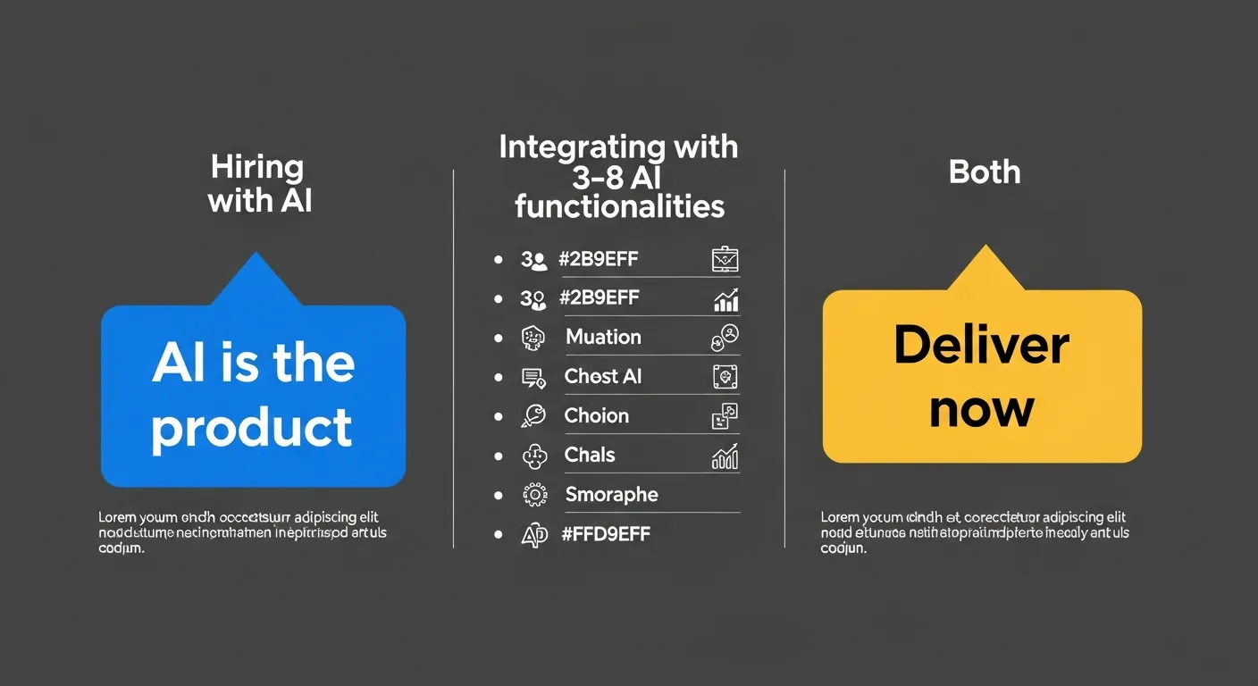Cadre décisionnel : embaucher quand l'IA est le produit central, intégrer pour 3-8 fonctionnalités IA, les deux pour livrer maintenant et embaucher en parallèle