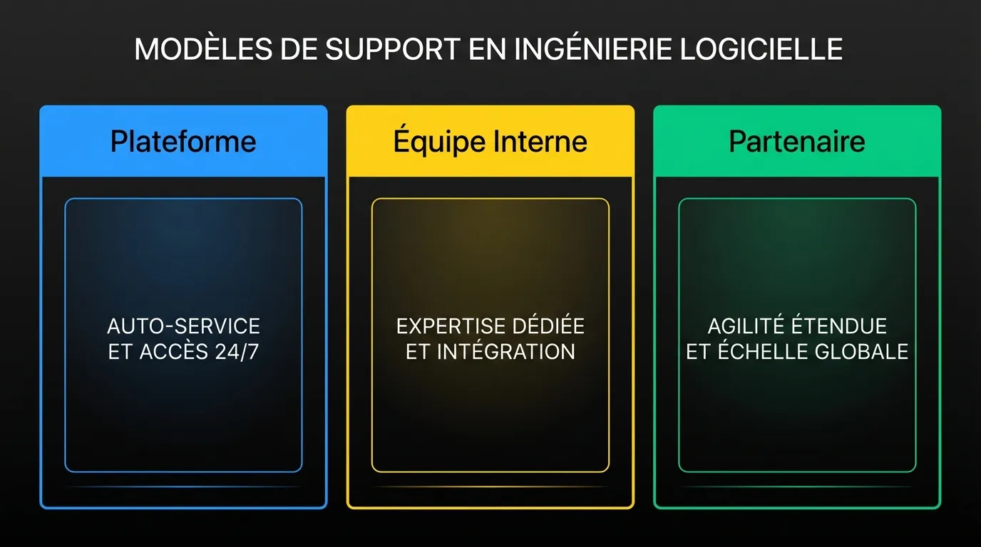 Trois options de modèle de support : Plateforme, Équipe Interne, ou Partenaire