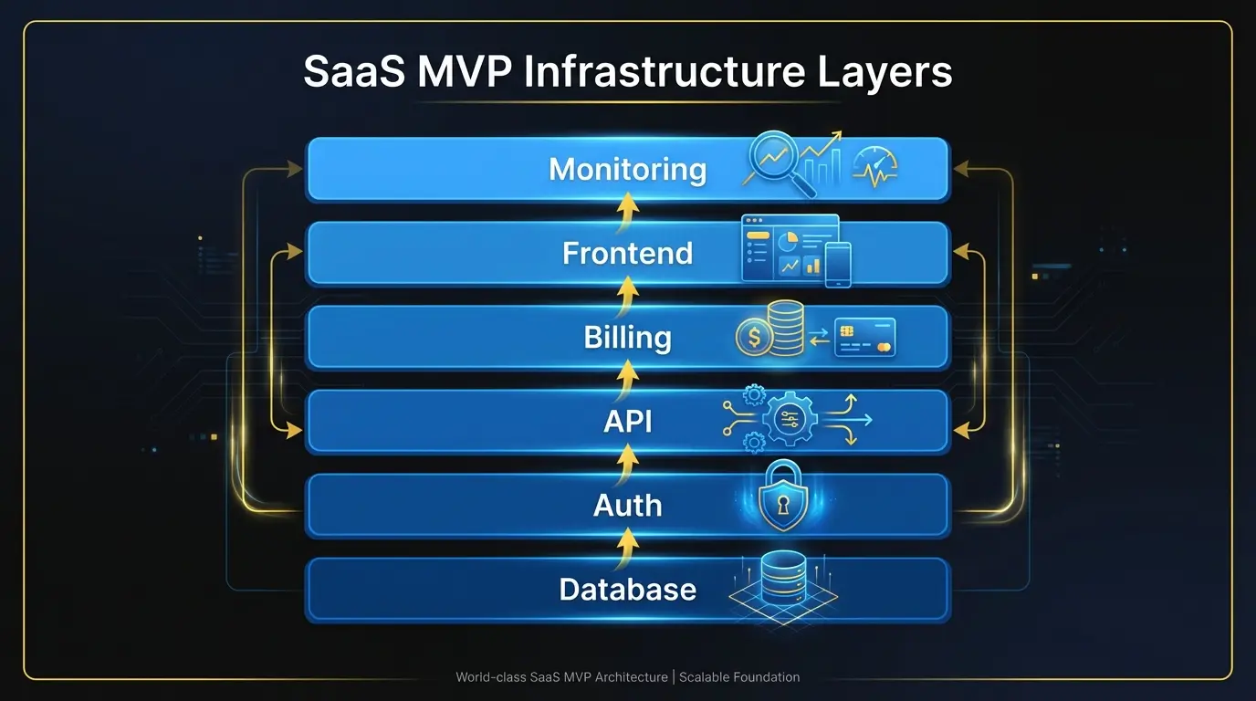 Essential SaaS MVP infrastructure layers from database to monitoring