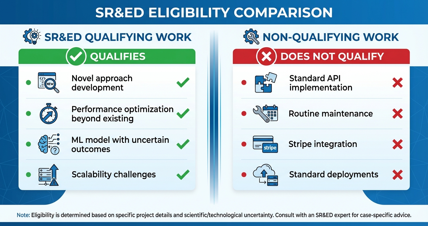 SR&ED qualifying vs non-qualifying work comparison